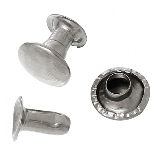 Picture of Iron Based Alloy Metal Snap Fastener Buttons Round Silver Tone 7mm( 2/8")Dia 5mm( 2/8") Dia, 500 Sets(2 PCs/Set)