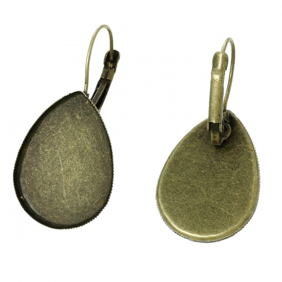 Picture of Iron Based Alloy Clip On Earring Cabochon Settings Teardrop Antique Bronze (Fits 25mm x 18mm) 37mm(1 4/8") x 19mm( 6/8"), Post/ Wire Size: (20 gauge), 50 PCs
