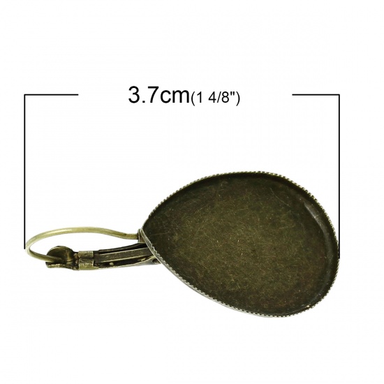 Picture of Iron Based Alloy Clip On Earring Cabochon Settings Teardrop Antique Bronze (Fits 25mm x 18mm) 37mm(1 4/8") x 19mm( 6/8"), Post/ Wire Size: (20 gauge), 50 PCs