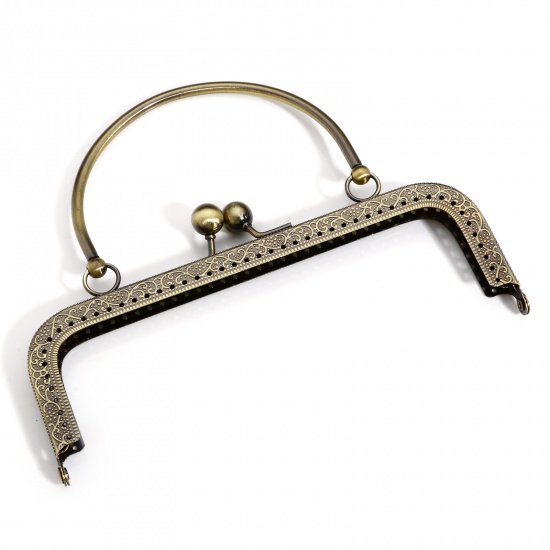 Picture of Zinc Based Alloy Kiss Clasp Lock Purse Frame Rectangle Antique Bronze Arch Handle 18.2cm x15.4cm(7 1/8" x6 1/8"), Open Size: 22cm x18.2cm(8 5/8" x7 1/8"), 1 Piece