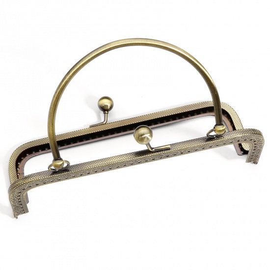 Picture of Zinc Based Alloy Kiss Clasp Lock Purse Frame Rectangle Antique Bronze Arch Handle 18.2cm x15.4cm(7 1/8" x6 1/8"), Open Size: 22cm x18.2cm(8 5/8" x7 1/8"), 1 Piece