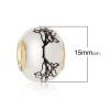 Picture of Glass European Style Large Hole Charm Beads Round White Gold Plated Core Flower Pattern About 15mm x 11mm, Hole: Approx 4.7mm-5.2mm, 10 PCs