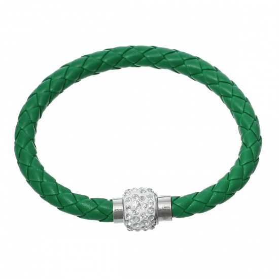 Image de PU Nouvelle Tendance Bracelets Vert Strass Transparent, 20.5cm, 5 Pièces