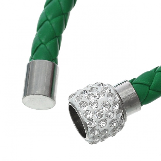 Image de PU Nouvelle Tendance Bracelets Vert Strass Transparent, 20.5cm, 5 Pièces