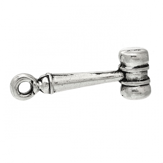 Immagine di Lega di Zinco 3D Charm Ciondoli Martello Argento Antico 19mm x 7mm , 200 Pz