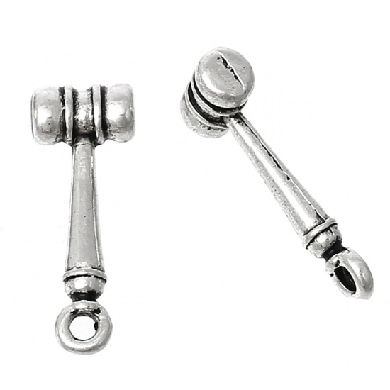 Immagine di Lega di Zinco 3D Charm Ciondoli Martello Argento Antico 19mm x 7mm , 200 Pz