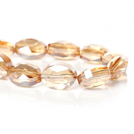 Picture of Crystal Glass Loose Beads Oval Champagne Faceted Transparent About 12mm x 9mm, Hole: Approx 0.9mm, 10 PCs