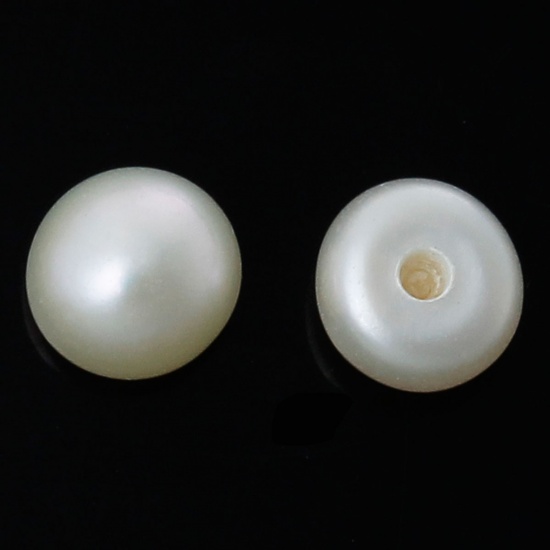 Picture of (Grade A) Natural Freshwater Cultured Pearl Beads Round Creamy-White High Luster Half Hole About 5mm Dia. - 4.5mm Dia., Hole: Approx 0.5mm, 2 Pairs (4 PCs)