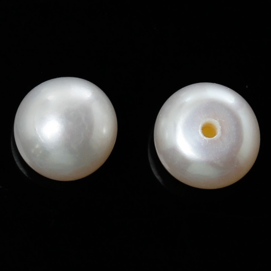 Image de (Classement A) Naturel Perle d'Eau Douce de Culture de Bon Lustre Demi Trou Rond Crème 6mm-6.5mm, Taille de Trou: 0.5mm, 2 Paires