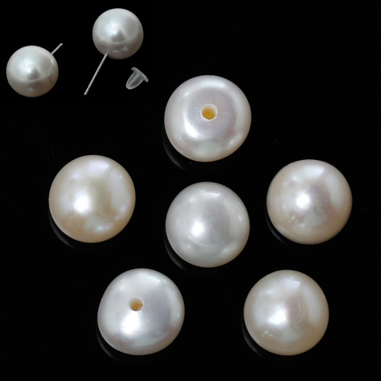 Immagine di （Grado A）Naturale Perla Perline Tondo Bianco Sporco Dimensione di Perline: 6mm-6.5mm Foro: Circa 0.5mm 2 Paia