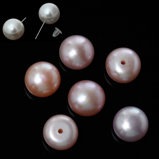 Immagine di （Grado A）Naturale Perla Perline Tondo Mauve Dimensione di Perline: 7.5mm - 7.0mm Foro: Circa 0.6mm 2 Paia