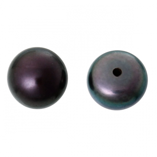 (グレードA) ナチュラル 淡水真珠/パール ビーズ ラウンド 深紫色 高光沢 片穴 約 8mm-8.5mm、穴：約 0.5mm 2 ペア の画像