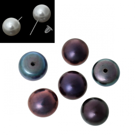 (グレードA) ナチュラル 淡水真珠/パール ビーズ ラウンド 深紫色 高光沢 片穴 約 8mm-8.5mm、穴：約 0.5mm 2 ペア の画像