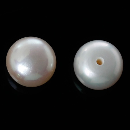 Perla Perline Tondo Bianco Sporco Madreperla Circa 8.5mm - 7.8mm Dia, Foro: Circa 0.9mm, 2 Paia