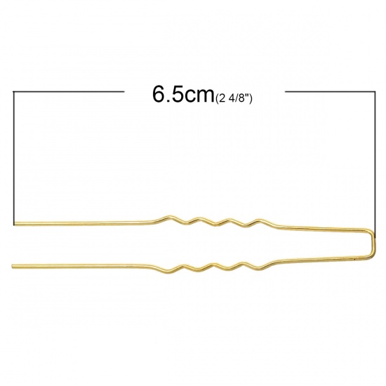 Picture of Iron Based Alloy Hairpin Bobby Pins U Shaped Golden 65mm x 10mm, 100 PCs