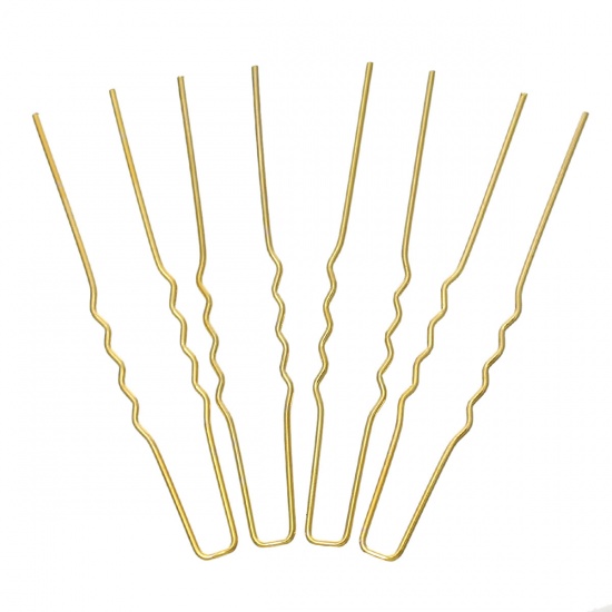 Picture of Iron Based Alloy Hairpin Bobby Pins U Shaped Golden 65mm x 10mm, 100 PCs