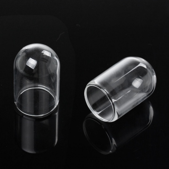 Bild von Transparent Mini Glaskugel Flasche Zylinder Platt 25mm D., 3 Stücke