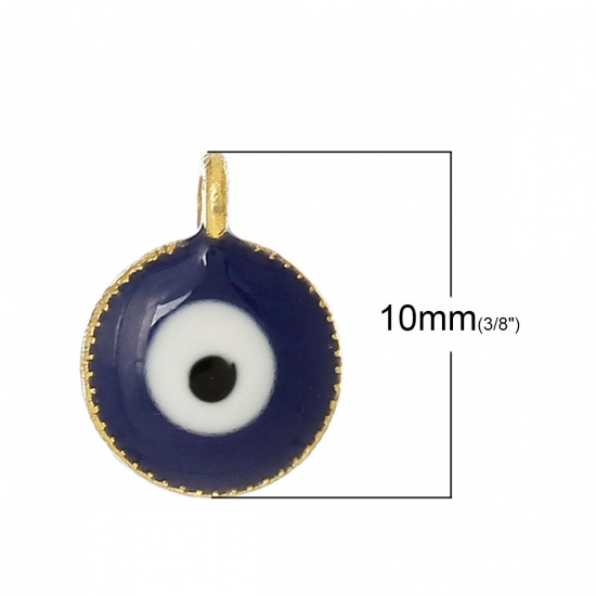 Bild von Zinklegierung Charm Anhänger Rund Vergoldet Böser Blick Evil Eye Emaille 10mm x 7mm, 10 Stücke