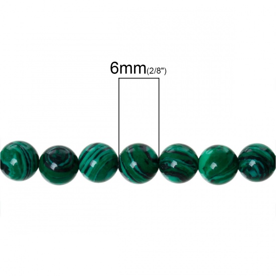 Image de (Classement D) Perle en Malachite (Imitation) Rond Vert Rayée 6mm Dia, Taille de Trou: 1mm, 39cm long, 1 Enfilade