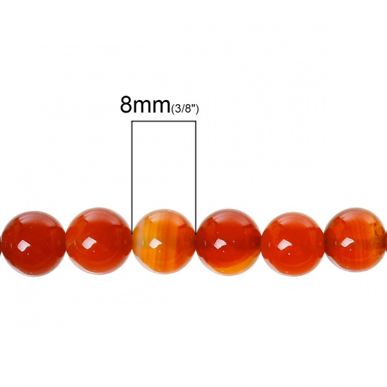 Immagine di (Grado B) Agata ( Riscaldato) Perline Tondo Rosso Arancione Circa 8mm Dia., Foro: Circa 1.0mm, lunghezza: 40.0cm 1 Filo (Circa 49 Pezzi/Treccia)