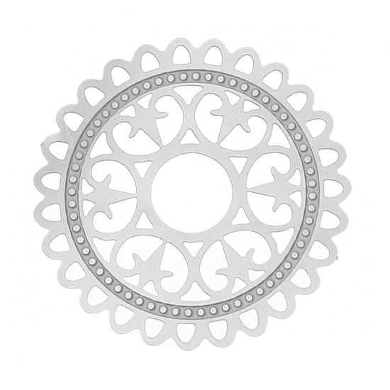 Bild von 304 Edelstahl Filigran Verbinder Verzierung Rund Silberfarben 3.2cm D., 10 Stück