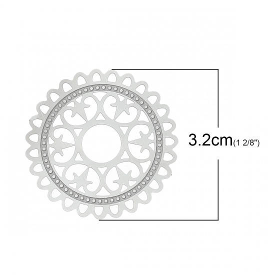 Immagine di Acciaio Inossidabile Cabochon per Abbellimento Tondo Tono Argento Hollow Modello Disegno 3.2cm Dia, 10 Pz