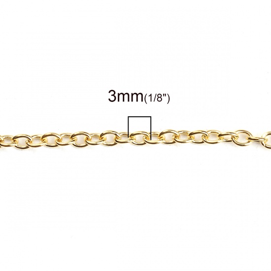 Bild von Zinklegierung + Legierung Halskette Oval Vergoldet Kreuzkette Kette 61.0cm lang, Kettengröße: 3x2mm, 1 Platte(ca. 12 Stück)