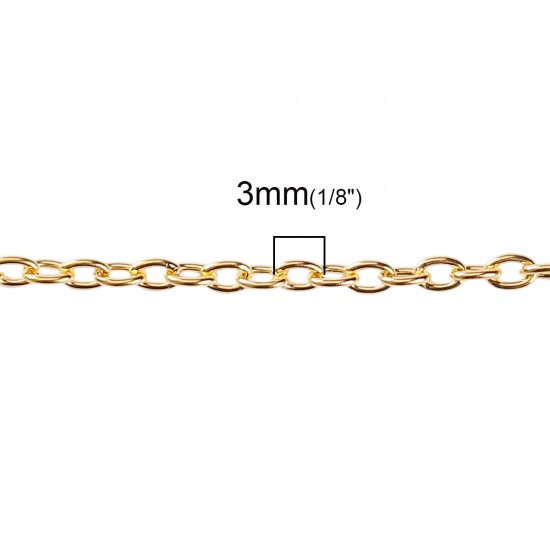 Bild von Zinklegierung + Legierung Halskette Oval Vergoldet Kreuzkette Kette 76.2cm lang, Kettengröße: 3x2mm, 1 Platte(ca. 12 Stück)
