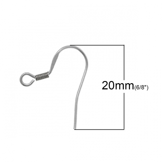 Picture of 304 Stainless Steel Ear Wire Hooks Earring Findings Silver Tone W/ Loop 20mm( 6/8") x 17mm( 5/8"), Post/ Wire Size: (21 gauge), 50 Pairs