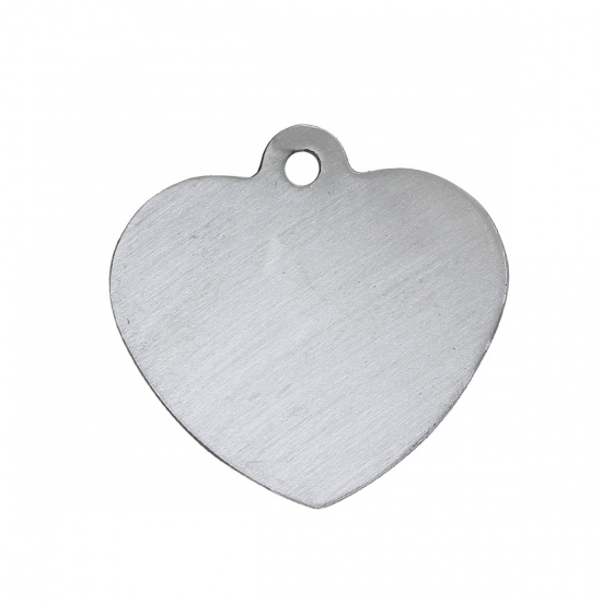 Picture of 304 Stainless Steel Blank Stamping Tags Pendants Heart Silver Tone One-sided Polishing 34mm x 33mm, 5 PCs