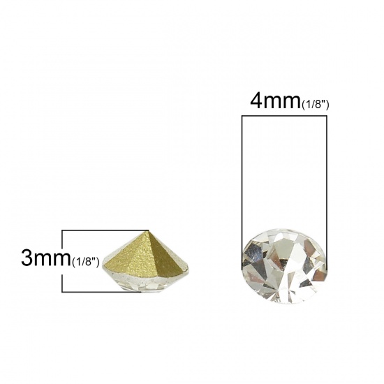Picture of ss16 Pointed Back Rhinestone Cone Clear Transparent DIY Faceted 4mm( 1/8") x 3mm( 1/8"), 1000 PCs