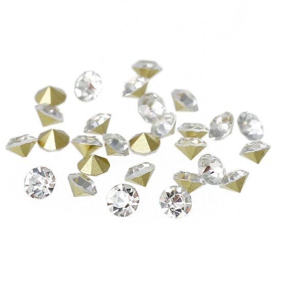 Picture of ss16 Pointed Back Rhinestone Cone Clear Transparent DIY Faceted 4mm( 1/8") x 3mm( 1/8"), 1000 PCs