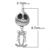 Picture of Zinc Based Alloy 3D Pendants Halloween Skeleton Skull Antique Silver Color 67mm(2 5/8") x 25mm(1"), 2 PCs
