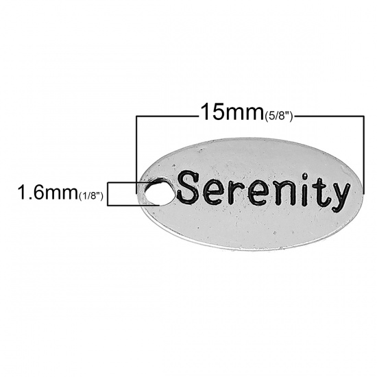 Immagine di Lega di Zinco Charm Ciondoli Tondo Argento Antico Lettere Scolpito " Serenity " 15mm x 8mm , 10 Pz