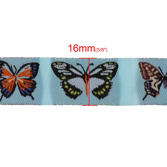 Изображение Полиэстер Тканые печати наклейки Болотный Бабочка С узором 16мм, 5 Ярд