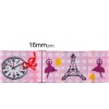Bild von Terylen Gewebtes Jacquardband Rosa Uhr Eiffelturm Muster Gestickt 16mm, 5 Yards (ca. 0.92 M/Yard)