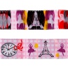 Bild von Terylen Gewebtes Jacquardband Rosa Uhr Eiffelturm Muster Gestickt 16mm, 5 Yards (ca. 0.92 M/Yard)