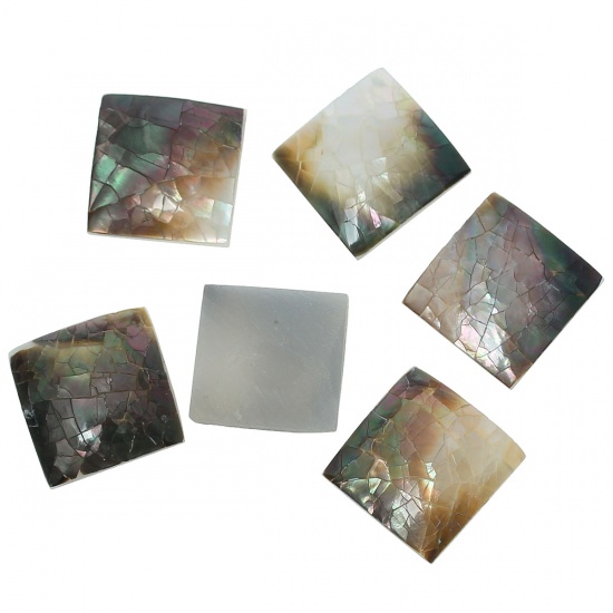 シェル 装飾パーツ 正方形 ランダムな色 ABカラー 亀裂パターン、 20mm x 20mm、 2 個 の画像