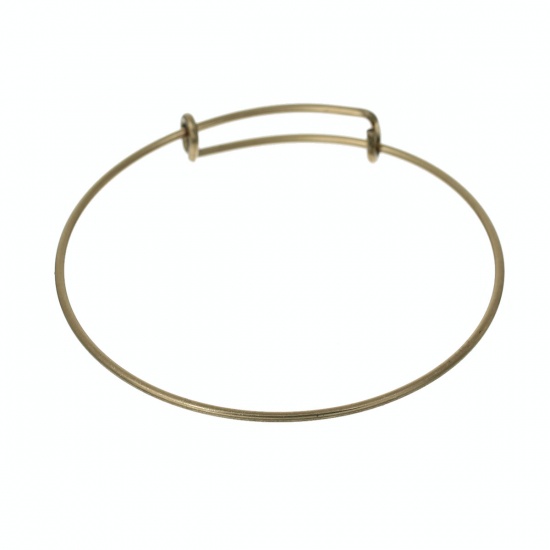 Picture of Brass Expandable Bangle Bracelet, Double Bar, Round Antique Bronze Adjustable From 29cm(11 3/8") - 23cm(9") long, 5 PCs                                                                                                                                       