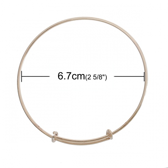 Picture of Brass Expandable Bangle Bracelet, Double Bar, Round Rose Gold Adjustable From 27cm(10 5/8") - 21cm(8 2/8") long, 5 PCs