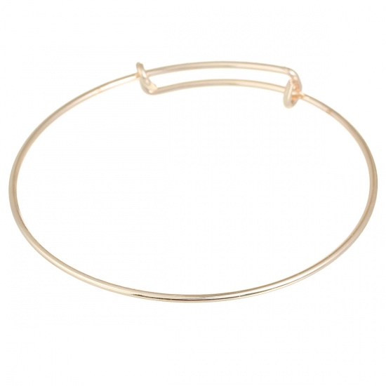Picture of Brass Expandable Bangle Bracelet, Double Bar, Round Rose Gold Adjustable From 27cm(10 5/8") - 21cm(8 2/8") long, 5 PCs