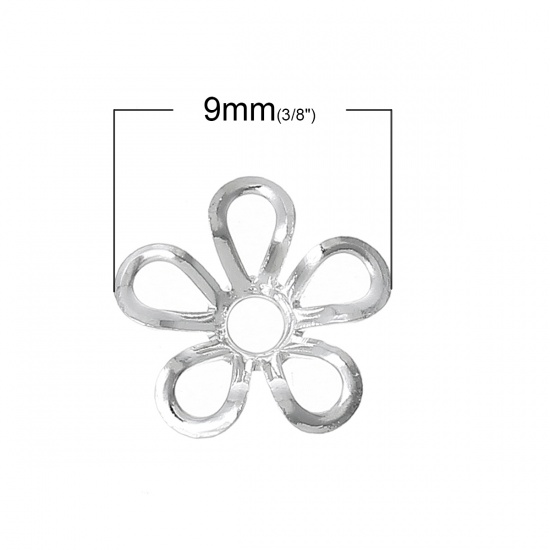 Picture of Brass Beads Caps Flower Silver Plated Hollow (Fit Beads Size: 6mm Dia.) 9mm x 9mm, 200 PCs