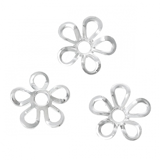 Picture of Brass Beads Caps Flower Silver Plated Hollow (Fit Beads Size: 6mm Dia.) 9mm x 9mm, 200 PCs