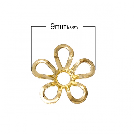 Immagine di Ottone Filamenti Coppette Copriperla Fiore Oro Placcato (Addetti 16mm Perline) 9mm x 9mm, 200 Pz                                                                                                                                                              