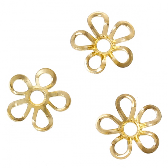 Immagine di Ottone Filamenti Coppette Copriperla Fiore Oro Placcato (Addetti 16mm Perline) 9mm x 9mm, 200 Pz                                                                                                                                                              