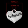 Immagine di Lega + Strass Charm Ciondoli Cuore Argento Placcato Lettere Scolpito " Bridesmaid " Trasparente Strass 16mm x 14mm , 10 Pz