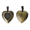 Picture of Zinc Based Alloy Picture Photo Locket Frame Pendents Heart Antique Bronze (Fits 21mm x20mm 16mm x16mm) 43mm(1 6/8") x 30mm(1 1/8"), 2 PCs