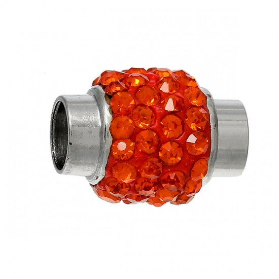 Picture of Zinc Based Alloy Magnetic Clasps Lantern Silver Tone Orange-red Rhinestone 17mm( 5/8") x 12mm( 4/8"), 5 Sets