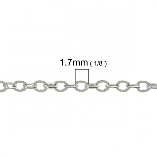 Picture of Brass Soldered Link Cable Chain Findings Silver Plated 1.7x1.5mm, 5 M                                                                                                                                                                                         