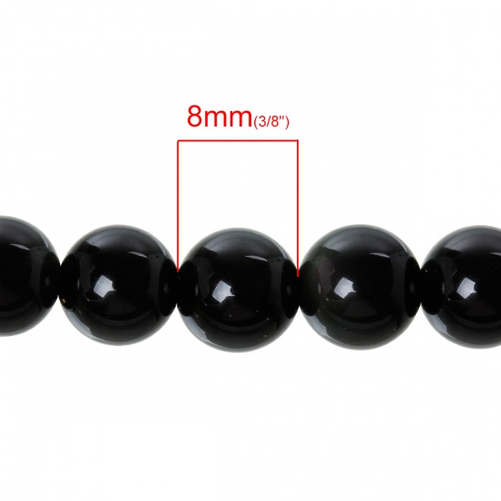 Изображение (Сорт A) Обсидиан ( Природный) Свободный Бусины Круглые Черный Около 8мм Диаметр, Отверстие: Пример 0.5мм, 39.5см длина, 1 Нитка (Пример 49 шт / 1 нитка